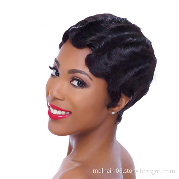 Wholesale Short Pixie Cut Wig Brazilian Remy Full Machine Made Short Human Hair Wigs For Woman Short Finger Wave Wigs